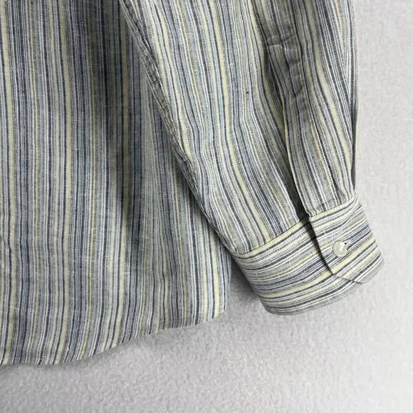 JOSEPH ABBOUD Shirt Mens XL Linen Collection Striped Button Up Woven Blue - Picture 9 of 16
